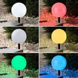 LINDBY LED-Solarlampen Lago RGBW, 3er-Set, Kugeln, Erdspieß