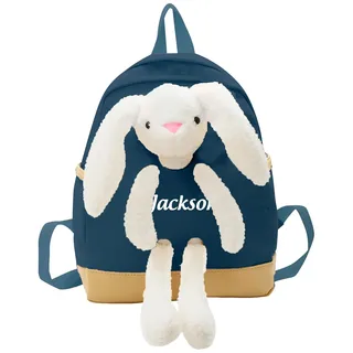 Presentimental Personalisierte Kinderrucksäcke mit Namen für Kindergarten Grundschüler Geschenk für Söhne Töchter Taschen für die Schule (Kaninchen-Blau)