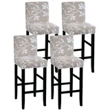 FANSU Barhocker Stuhlhussen mit Rückenlehne, Stretch Stuhlbezug Esszimmerstuhlbezüge Sitzbezug Abnehmbar Waschbar für Küchen Hochstühle Barhocker Höhenverstellbar (Beige Elegant,4er Set)