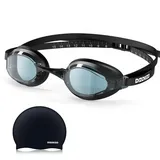 Dizokizo Schwimmbrillen Badekappen Set, kein Auslaufen, Anti-Fog, UV-Schutz, verstellbar, professionelle Schwimmbrille für Erwachsene, Männer und Frauen