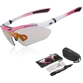 ROCKBROS Fahrradbrille Selbsttönend Brille Sonnenbrille Herren/Damen UV 400 mit Kopfband für Brillenträger Outdoorsport Laufen MTB Rosa