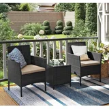 Songmics (3-tlg) Balkonmöbel, Gartenlounge-Set, aus PE-Polyrattan, Tisch und 2 Stühle, schwarz-taupe - Schwarz