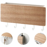 HIBNOPN Schlüsselbrett Schlüsselbrett aus Holz Multifunktionales mit Tablett und 5 Haken braun