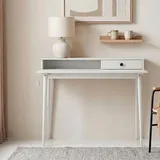 Idimex Schreibtisch MALINA mit Aufsatz & Schublade aus Kiefer Massivholz, weiß - Bürotisch mit Stauraum & konischen Beinen, Stabiler PC-Tisch aus robust... - Weiß