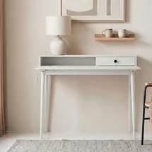 Idimex Schreibtisch MALINA mit Aufsatz & Schublade aus Kiefer Massivholz, weiß - Bürotisch mit Stauraum & konischen Beinen, Stabiler PC-Tisch aus robust... - Weiß