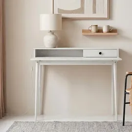 Idimex Schreibtisch MALINA mit Aufsatz & Schublade aus Kiefer Massivholz, weiß - Bürotisch mit Stauraum & konischen Beinen, Stabiler PC-Tisch aus robust... - Weiß