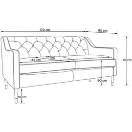 konsimo® 2-Sitzer-Sofa, Grau, Holzwerkstoff, 170x78x80 cm, Wohnzimmer, Sofas & Couches, Sofas, 2-Sitzer Sofas