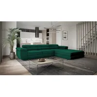Goldstoff Ecksofa mit Schlaffunktion und Bettkasten VENUS TWIN - Ecksofa mit Federkern, Eckcouch Dunkelgrün - dunkelgrün