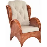 Krines Home Relaxsessel Ohrensessel Hochlehnsessel Rattan/Fernsehsessel Wohnzimmer/Rattanmöbel, Bequem, Breite Armlehnen braun|rot