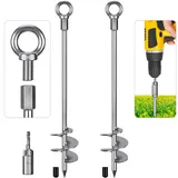 Dolibest Zeltheringe Erdanker Bodenanker, 76cm Schwerlast Zelthaken 2er Trampolin Schraubheringe Groß Sand Erdnägel Spirale Windsturm Spike für Schaukel/Camping/Schuppen/Hund/Carport mit Fester Öse