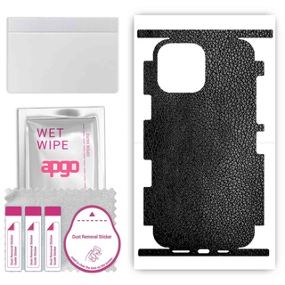 apgo Rückseite + Seiten Schutzfolie, Skin, kompatibel mit Apple iPhone 13 Pro Max, Hinten Displayschutzfolie aus Vinylfolie, Kratzfest, einfache Montage - Schwarzes Leder
