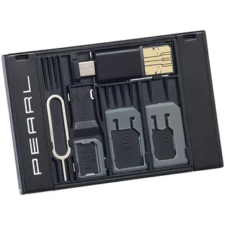 PEARL Simkarten Adapter: SIM-Karten-Organizer mit microSD-Card-Reader für USB OTG (Micro SD SIM Card Adapter, SIM Karten Etui, Tablet Halterung)
