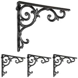 Relaxdays 4 x Regalwinkel antik, Regalträger Gusseisen, Barocke Ornamente, Winkel für Regale, Vintage, Regalhalterung, schwarz