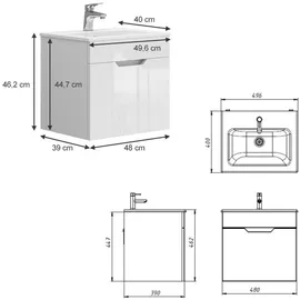 Vicco Waschbeckenunterschrank 2 Teile 49 x 46,2 x 40 cm Weiß