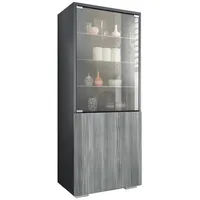 Vladon VITRINE, Anthrazit, 50x122.5x34.5 cm, Wohnzimmer, Wohnwände, Vitrinenschränke -
