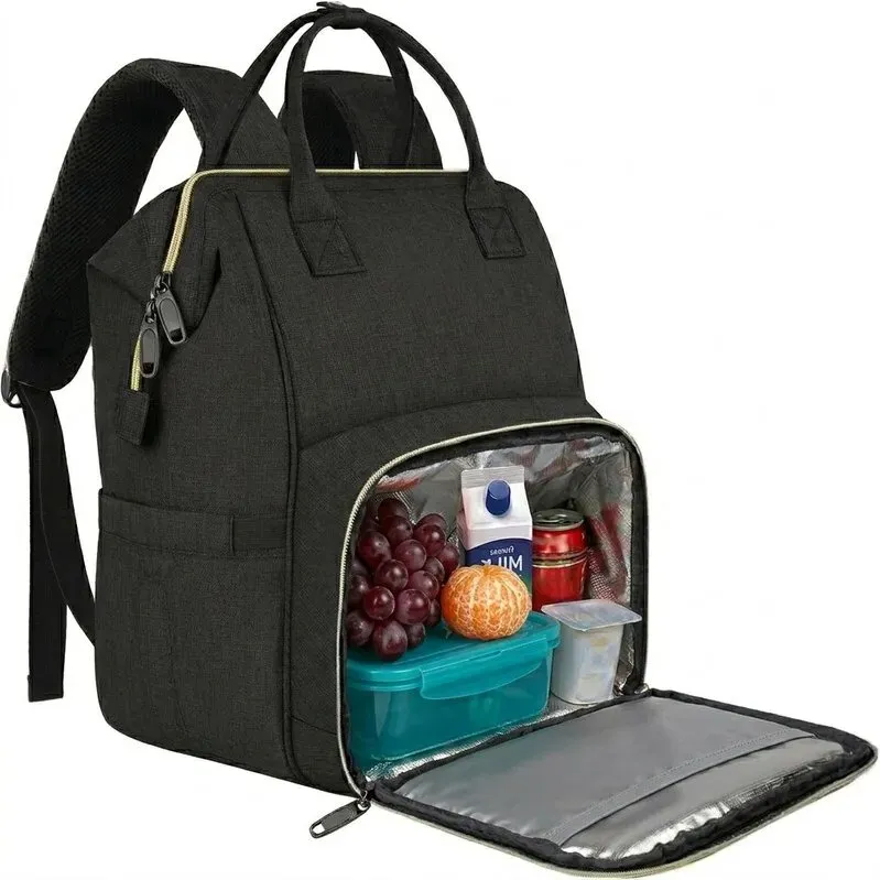 【Summer Cooler Bag】Damen Reise-Lunch-Rucksack, 15,6 Zoll isolierter Laptop-Rucksack mit USB-Anschluss, wasserdichte Kühltasche für Herren College Business, Schwarz