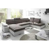 Fun Möbel Ecksofa Couchgarnitur PESCARA Stoff mit Schlaffunktion Ottomane Re / Li, U-Form, mit Bettkasten grau