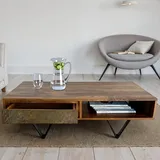 FineBuy Couchtisch rechteckig Braun Sheesham 115 x 60 x 38 cm