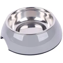 Dehner Hunde- und Katzennapf, Ø 22 cm, Höhe 6 cm, 700 ml, Melamin/Edelstahl/Gummi, grau