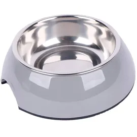 Dehner Hunde- und Katzennapf, Ø 22 cm, Höhe 6 cm, 700 ml, Melamin/Edelstahl/Gummi, grau