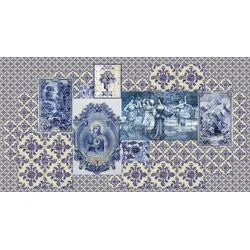 Fototapete LIVING WALLS "Walls by Patel Azulejos 1", beige (beige, blau), B:5m L:2,7m, Vlies, Tapeten, Vlies, Wand, Schräge
