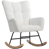Schaukelstuhl mit Fußhocker 92x65x47 Weiß Gummibaumholz stabil bequem, höhenverstellbar, ergonomisch, für Wohnzimmer