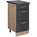 Vicco Schubladenunterschrank R-Line Schwarz Beton Eiche 40 cm mit Arbeitsplatte Anthrazit