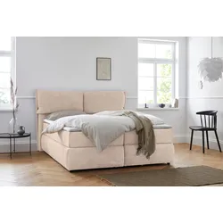 Boxspringbett ANDAS "Jenson", beige, B:188cm L:225cm, Struktur weich (85% Polyester/15% Nylon), Komplettbetten, Boxspringbett, in 4 Farben, 4 Breiten, 3 Matratzenarten in 2 Härtegraden, Topper
