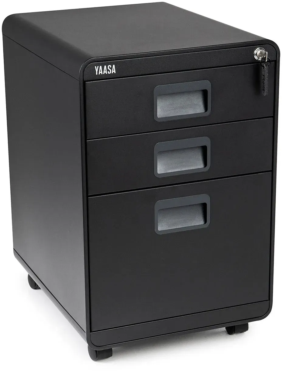 Yaasa File Cabinet Curved, Schwarz - Rollcontainer Schreibtisch