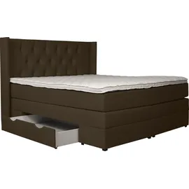Home Affaire Boxspringbett HOME AFFAIRE "Elegance", braun (dunkelbraun), B:181cm L:210cm, Samtoptik (100% Polyester);Struktur (100% Polyester), Komplettbetten, Boxspringbett, mit schöner Knopfheftung, in den Härtegraden H2 & H3, inkl. Schubladen