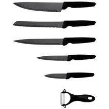 Michelino 6 teiliges Messerset (5 Messer & 1 Sparschäler) Edelstahl scharfe Messerklingen Küchenmesser Schwarz