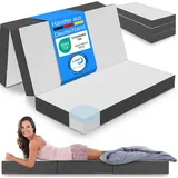 ELONEO Premium Visco Klappmatratze 160x200 cm, extra hoch 15 cm, Gästematratze klappbar, Faltmatratze, Faltbare Matratze, Bandscheibenwürfel, Rei...