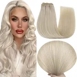 Fshine Tressen Echthaar Tressen 100g 45cm Platinblond Haarverlängerung Echthaar Extensions zum Einnähen Haartressen Echthaar zum Einnähen Farbe 60