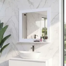 Mendler Wandspiegel HWC-F75, Badezimmer Badspiegel Spiegel, Ablagefläche Landhaus 58x59x12cm weiß