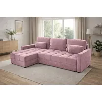 Ecksofa DOMINO L mit Schlaffunktion, Bettkasten, L-Form Sofa Rosa, 226 cm, universal montierbar - Rosa