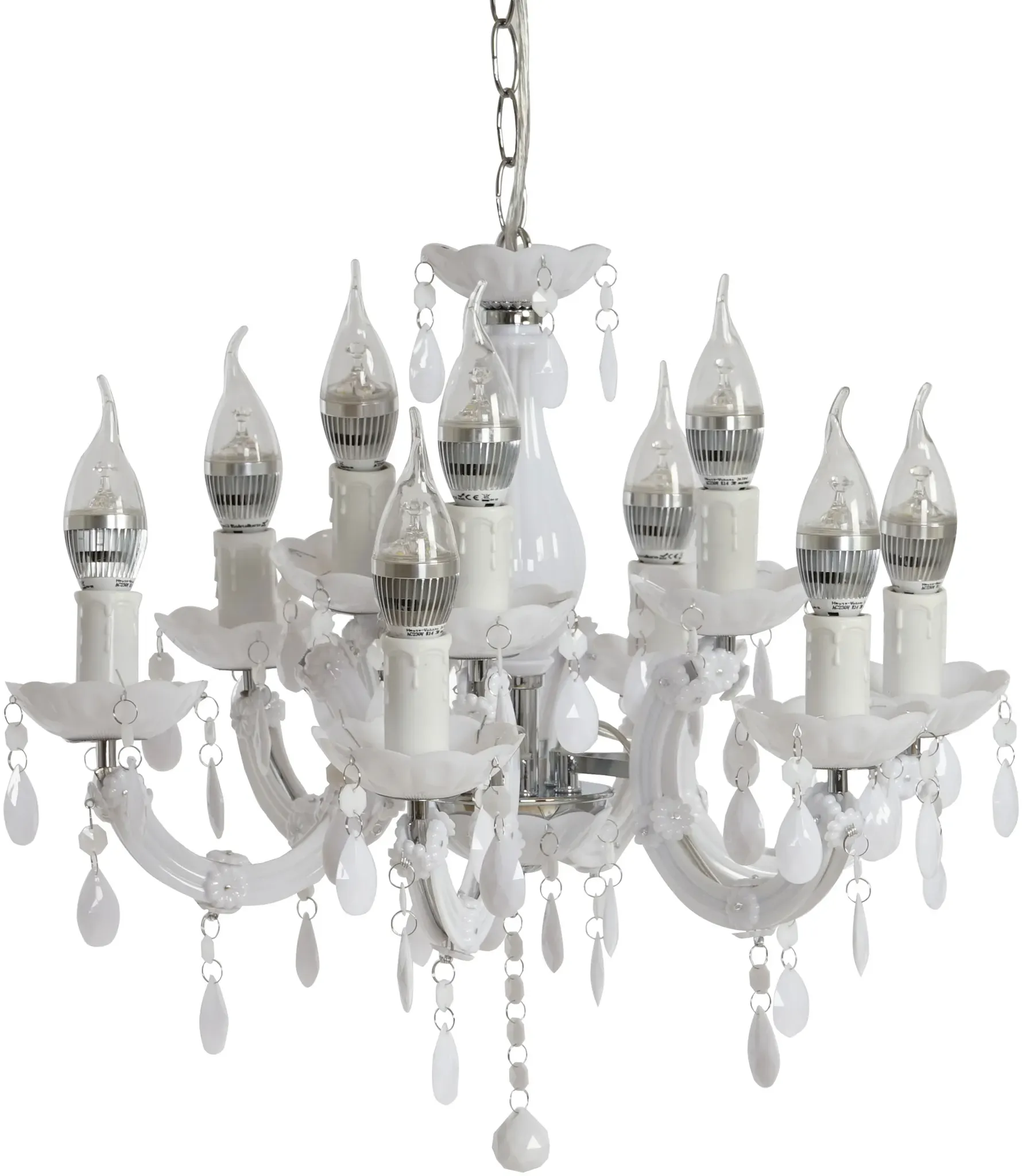 LED-Kronleuchter HW154, Hängeleuchte Lüster, 9-flammig 27W ~ weiß