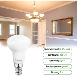 Lumiled LED Lampen E14 R50 6W ersetzt 50W 6 Stück 540lm 3000K Warmweiß 120° 230V Birne Reflektorlampe Reflektor Lichtquelle