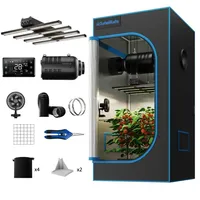 Turbowuchs Turbo3000 Growzelt Komplettset | Growzelt 90×90×180 cm mit Vollspektrum LED Pflanzenlampe (0–100% dimmbar) & Grow Ventilator 6 Zoll Abluftsystem