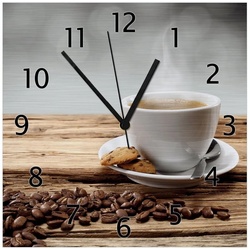 Wallario Wanduhr Heiße Tasse Kaffee mit Kaffeebohnen (Aluverbunduhr) braun