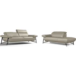 Polstergarnitur EGOITALIANO "Anais, Design mit hohem Sitzkomfort für mehr Bequemlichkeit", grau, Leder CAREZZA, Ottomane Armlehne links, Sitzmöbel-Sets, Set: bestehend aus Sofa und Ottomane, inkl. Kopfteilverstellung