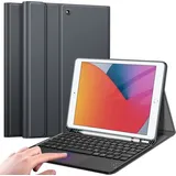 Fintie Tastatur Hülle für iPad (9. / 8. und 7. Generation - 2021/2020/2019), iPad 10.2 Hülle mit Tastatur, Deutscher Tastatur mit Touchpad Magnetisch Abnehmbarer Keyboard, Space Grau