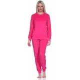 Damen Frottee Schlafanzug Langarm Pyjama mit Bündchen - auch in Übergrössen, Farbe:pink, Größe:40-42 - 40-42