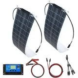 100W Watt 12V Flexibles Solarmodul Kit 2 stücke 50W Monokristallines Solarpanel Wasserdichtes Solarladegerät mit 10A Solar laderegler für Wohnmobile, Boote, Häuser und unebene Oberflächen (100 Watt)