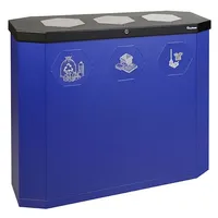 PROREGAL Abfallsammler mit Edelstahl-Einwurfklappe & Touchless-Öffnung, 3x45L, HxBxT 83x95x35,5cm, inkl. Ladegerät, Blau, Abfallbehälter, Abfalleimer