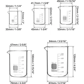 luxuskollektion Glas Becherglas Set 25ml-500ml, Abgestuftes Messbecher-Set