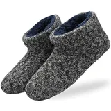 KuaiLu Herren Wolle Hausschuhe Stricken Künstliche Warme Indoor Stiefel rutschfest