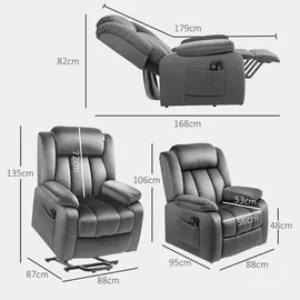 Homcom Fernsehsessel mit Aufstehhilfe Elektrisch Relaxsessel mit Liegefunktion, Vibrationsmassage, Heizfunktion, USB-Anschluss, TV-Sessel mit