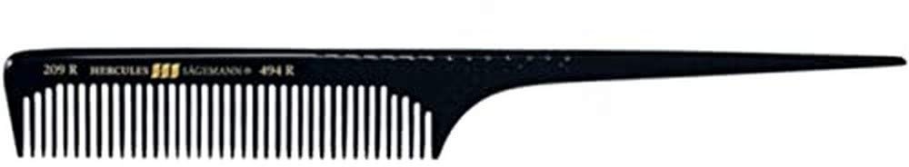 HERCULES SÄGEMANN - 209R-494R | 8 Zoll Kamm aus hochwertigem Ebonit | Stielkamm für Frisuren und separieren einzelner Haarsträhnen | Extra weite Zahnung | Farbe: Schwarz