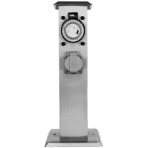 Grafner Edelstahl Steckdosensäule mit Timer 2 St. Silber
