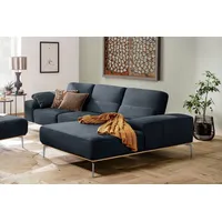 W.SCHILLIG Ecksofa run, Designsofa, bequem, L-Form, mit elegantem Holzsockel, Füße in Chrom glänzend, Breite 299 cm blau